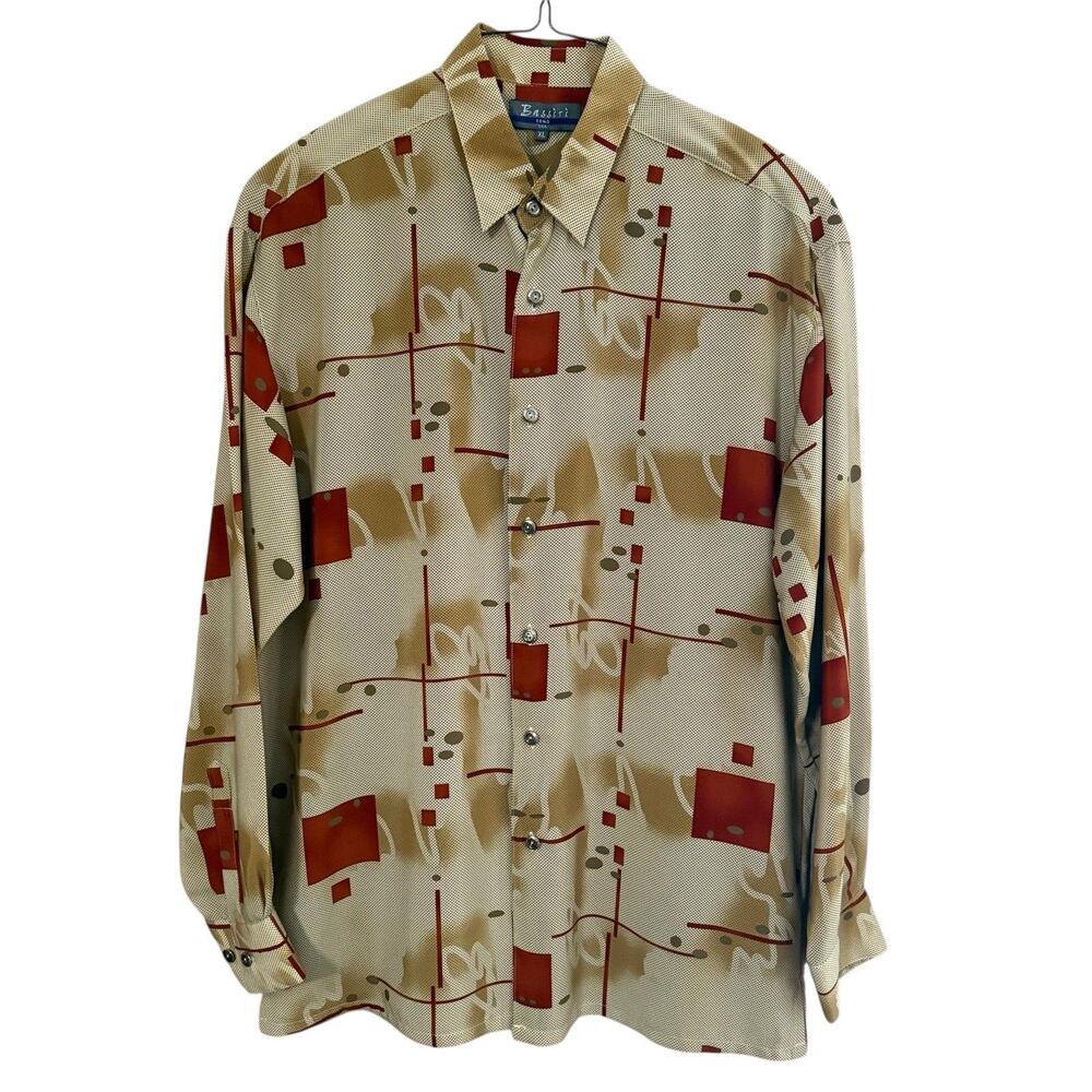 Bassiri Uomo Shirt Mens XL Geometric Pattern Long Sleeves Micro Fiber USA Made